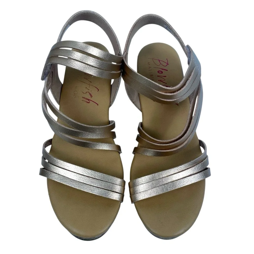 Blowfish Malibu Kids Sandals Copper Leather Size 5 Cork‎ Wedge  Hook/Loop  SU